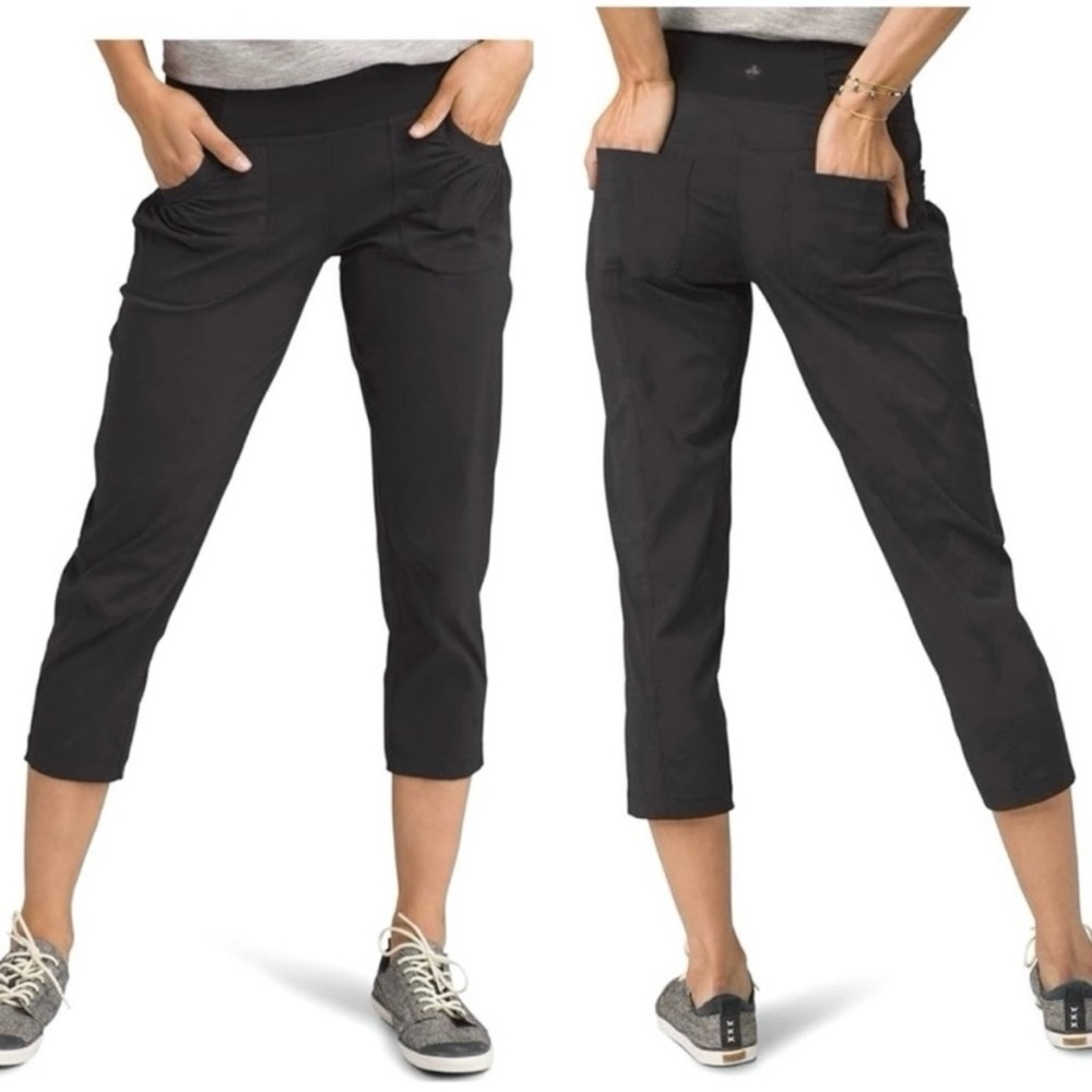Prana Black Summit Capri Relaxed Fit Sliming Waist SPF Quick Dry Travel 4 6 S